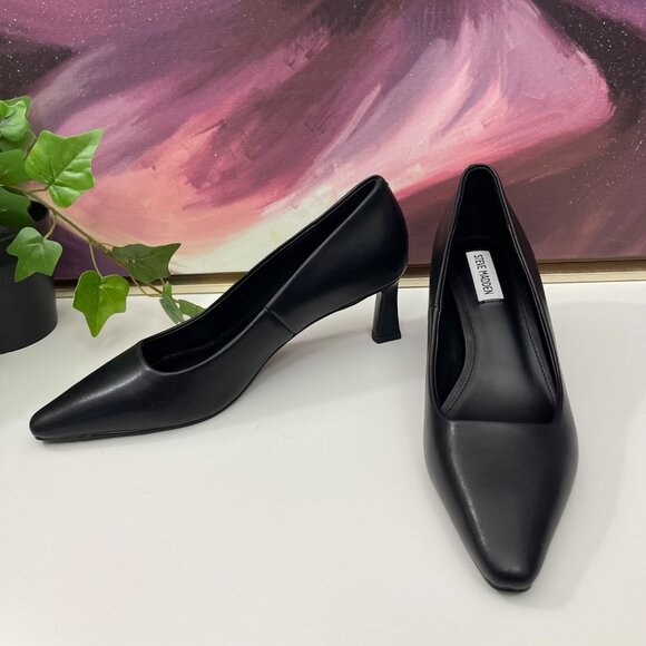 Steve Madden Womens Black Leather Pointed Toe Kitten Heel Pumps 9 - Picture 8 of 12
